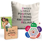 Cushion with Meaning of Sister Print Wooden Plaque Gift and Rakhi